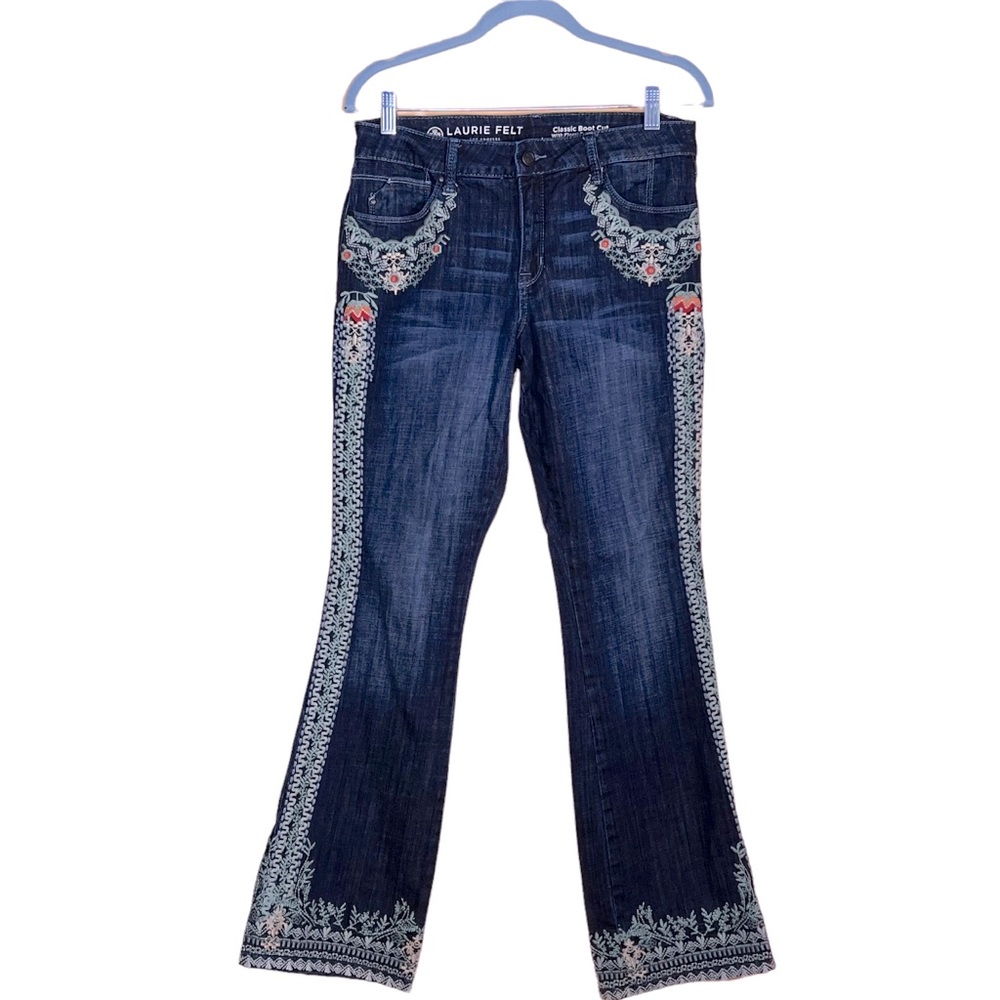 Laurie Felt Los Angeles Embroidered Boot Cut Dark Wash Jeans Size 6